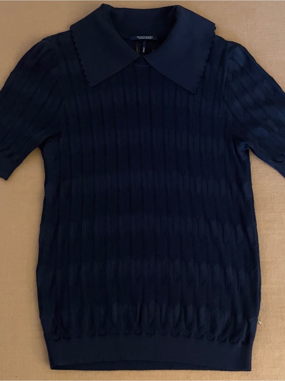 Scotch & Soda Navy Short-Sleeve Knit Top with Scallop Collar
